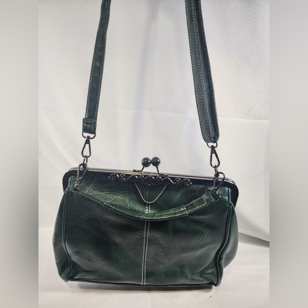 Green Leather “Soft Vintage Leather Look” No Brand Handbag